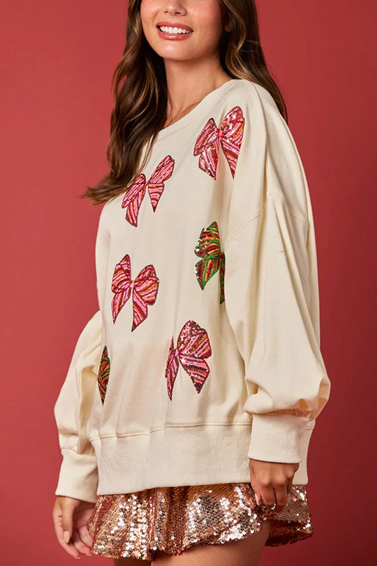 Luvik | Joulukaari Paljetit Rentou Freizeit Pitkähiha T-paita