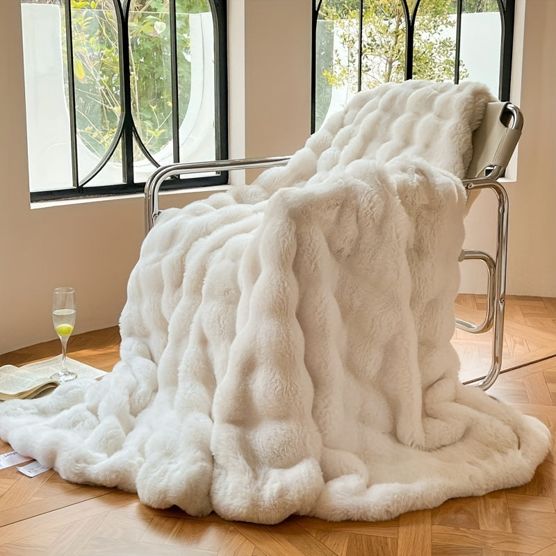 Faux Rabbit Fur Fleece Luviknoanket – Luksuriøst Varm Sofa Teppe for Napping og Klimaanlegg | Mykt og Tykt Teppe | Luvikno