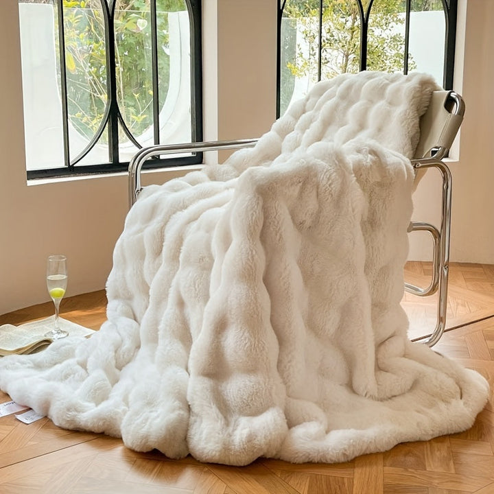 Faux Rabbit Fur Fleece Luviknoanket – Luksuriøst Varm Sofa Teppe for Napping og Klimaanlegg | Mykt og Tykt Teppe | Luvikno