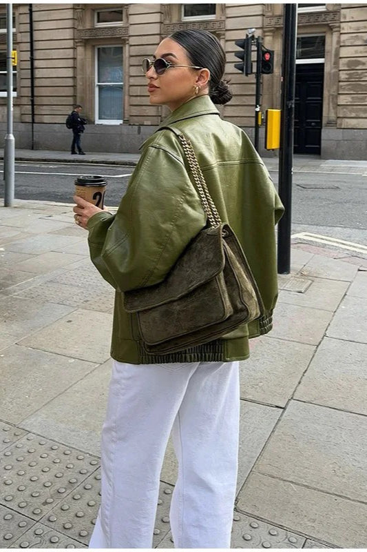 Luvik | Vihreä keinonahkajakki