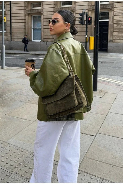 Luvik | Vihreä keinonahkajakki