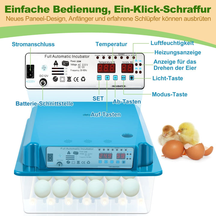 Brutautomat Fulle Automatisk Inkubator for Kyllinger 36 Egg | Luvikno
