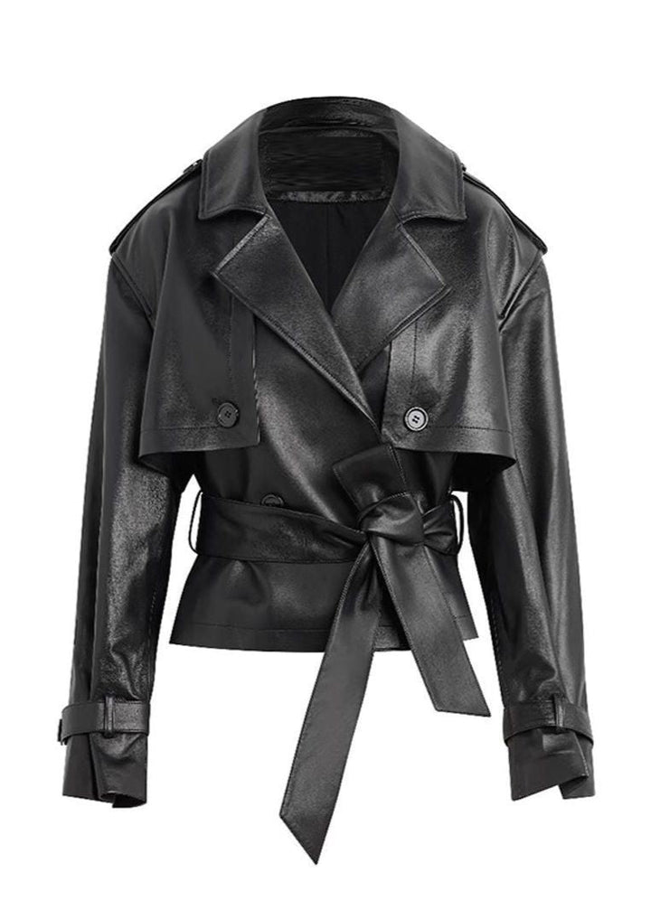 Luvik | Künstskinn kort belted trench coat