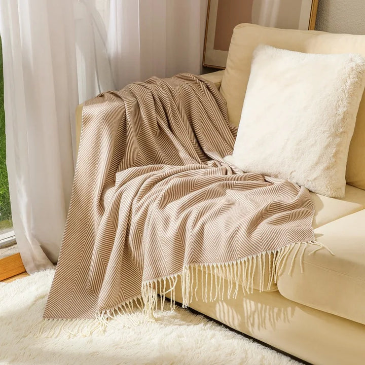 100% Bomull Luksus Fiskebens Møbel Puteteppe Stort Slengteppe Med Frynser Tweed Myk Luvikno