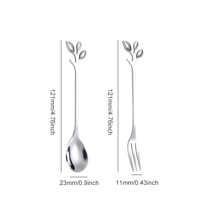 4pcs Kreativ Grenn Blader Skje Gaffel Rør Skje Frukt Servise | Luvikno