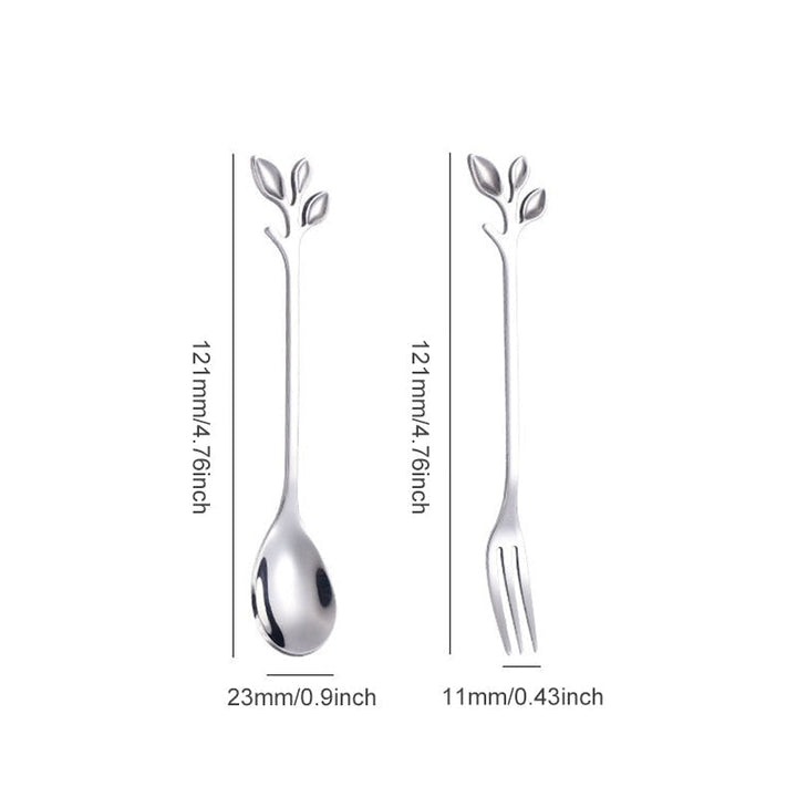 4pcs Kreativ Grenn Blader Skje Gaffel Rør Skje Frukt Servise | Luvikno