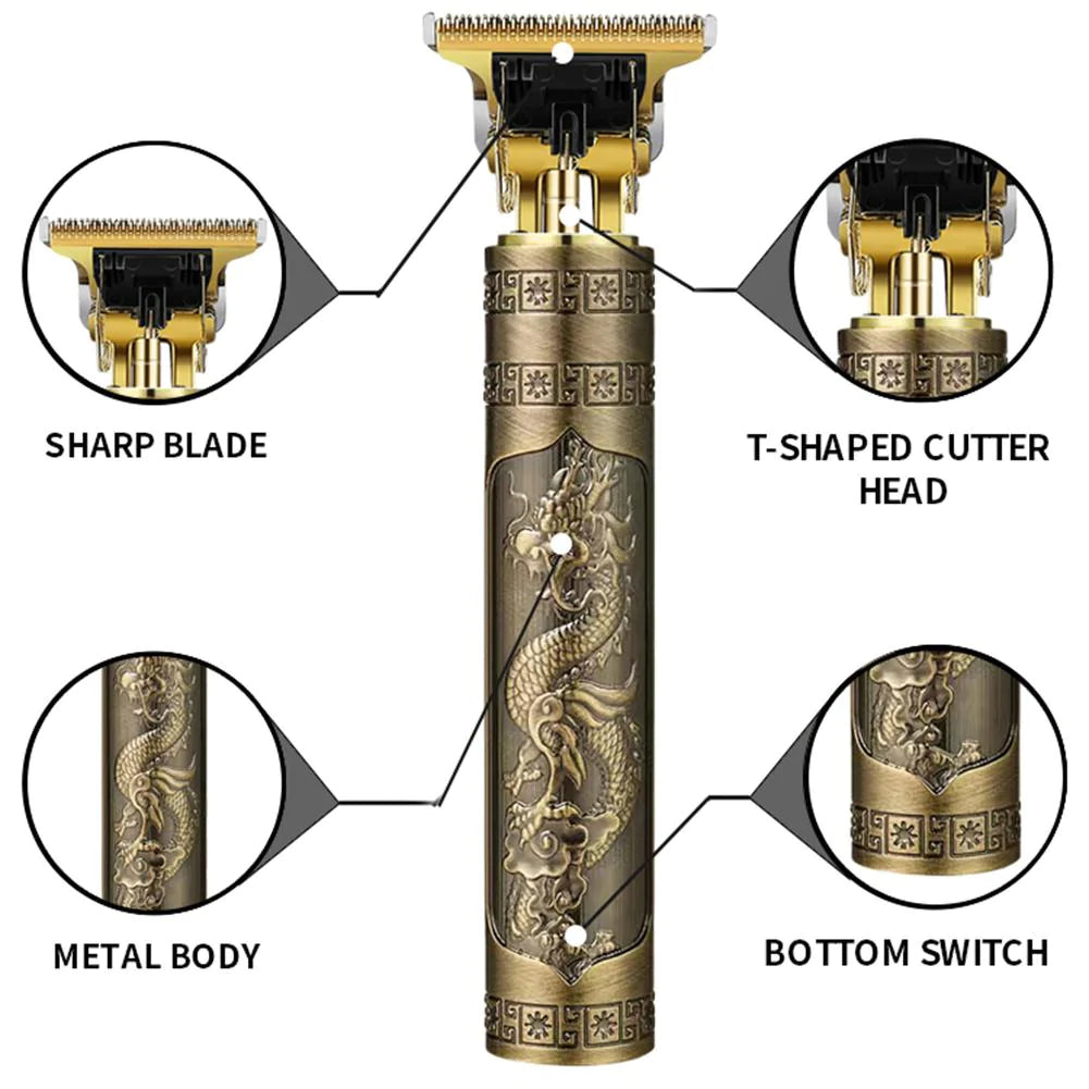 Merket T9 Vintage Skjeggklipper Profesjonell Hårklipp Barbermaskin USB Oppladbar Trådløs Luvikno
