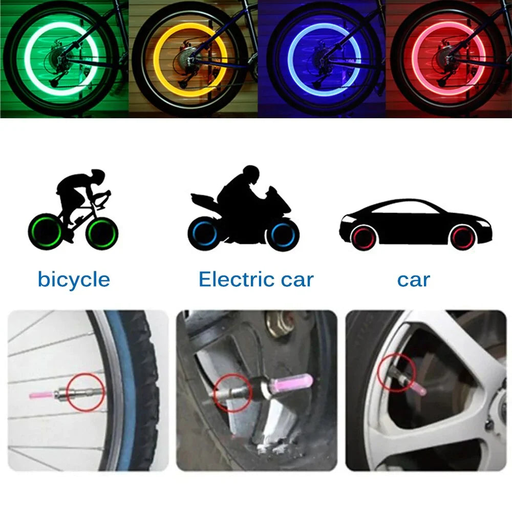 2 stk bilhjul LED-lampe, motorsykkel sykkel dekk ventilhette Luvikno