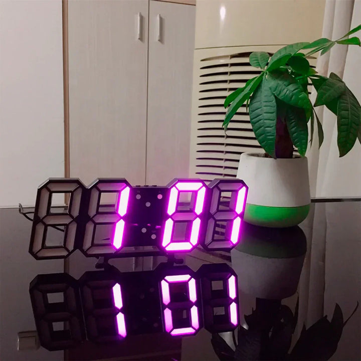 Luvikno | TimeGlow 3D LED Veggklokke – Digital klokke med justerbart lys