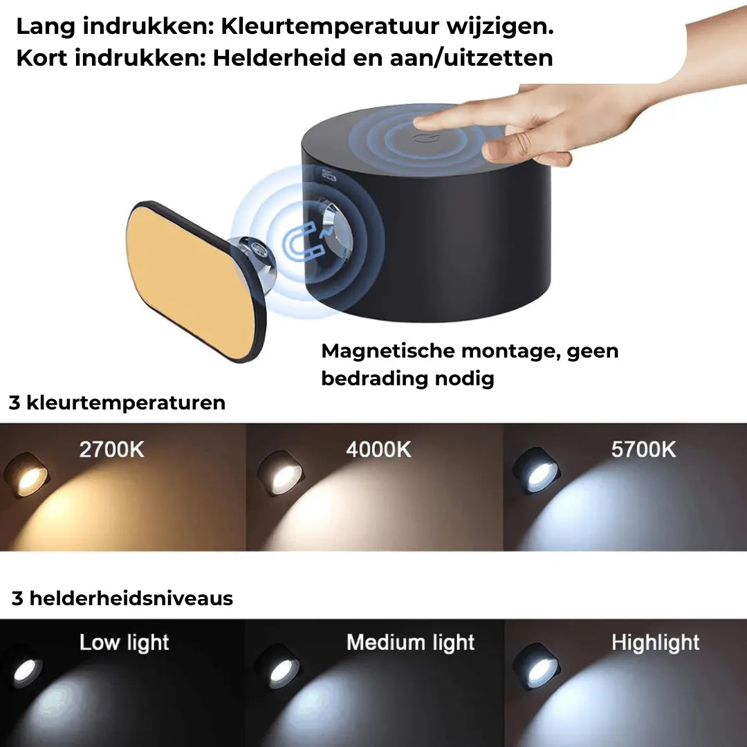 Luvikno | Vegglampe Oppladbar Trådløs 360°