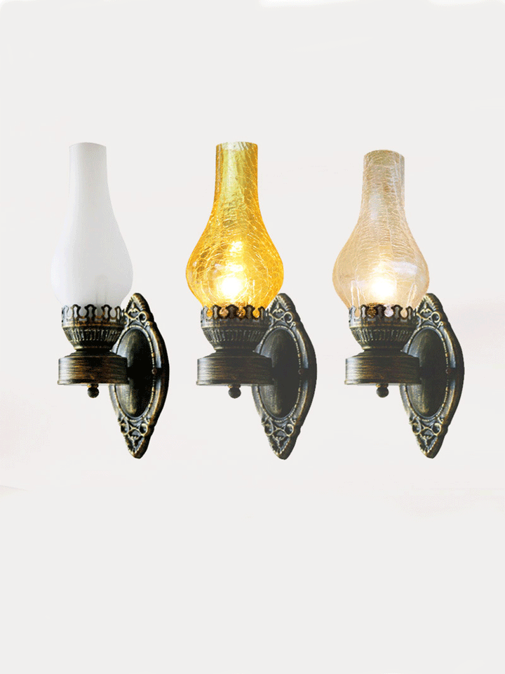 1 Hode Veggmontert Lys Antikk Kerosene Jern Veggbelysning med Glasskjerm i Bronse | Luvikno