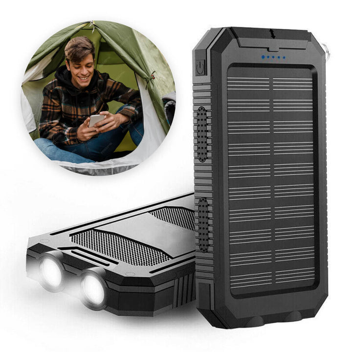 Luvikno | 20 000mAh Vanntett Solcellepowerbank med Dual USB-porter og LED-lommelykt - Beste bærbare lader for utendørs bruk