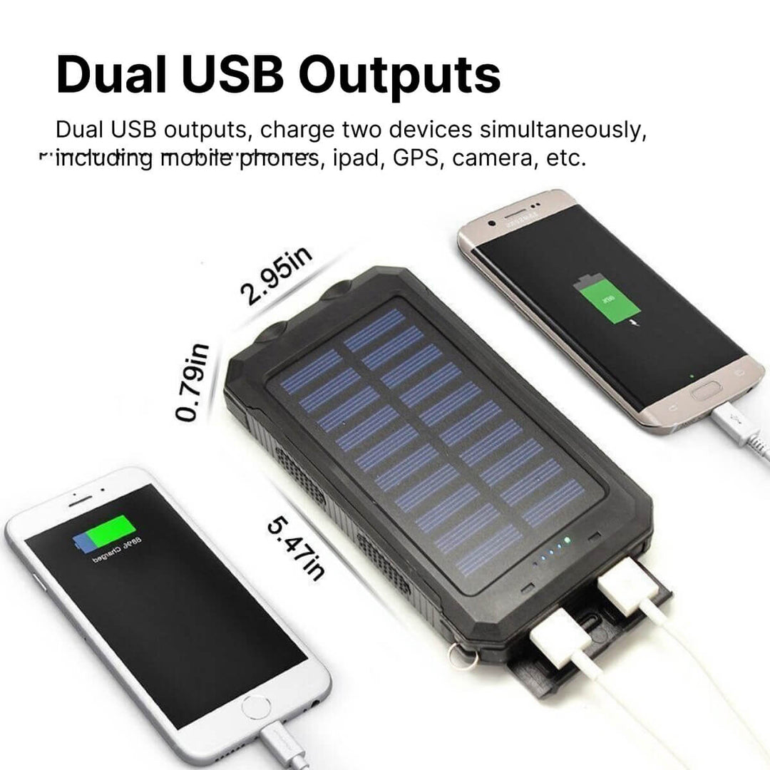 Luvikno | 20 000mAh Vanntett Solcellepowerbank med Dual USB-porter og LED-lommelykt - Beste bærbare lader for utendørs bruk