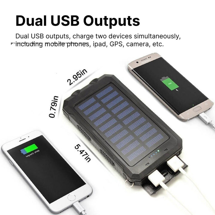 Luvikno | 20 000mAh Vanntett Solcellepowerbank med Dual USB-porter og LED-lommelykt - Beste bærbare lader for utendørs bruk