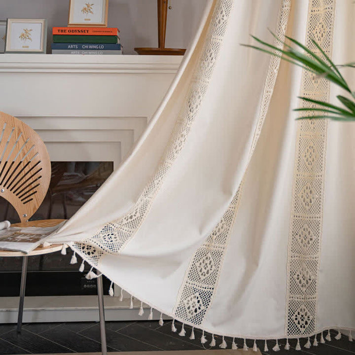 Beige Splicing Hollow-Out Lysfiltrerende Gardinsett | Luvikno