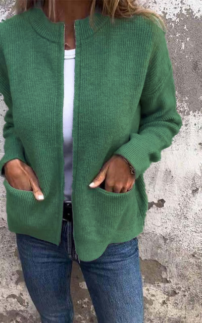 Luvik | Neuletakki - Pyöreä kaulus & Vetoketju - Pehmeä puuvilla