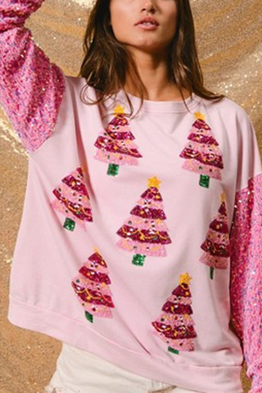 Luvik | Julemann Løs Åpen Rund Hals Rosa Ermeløs Sweatshirt