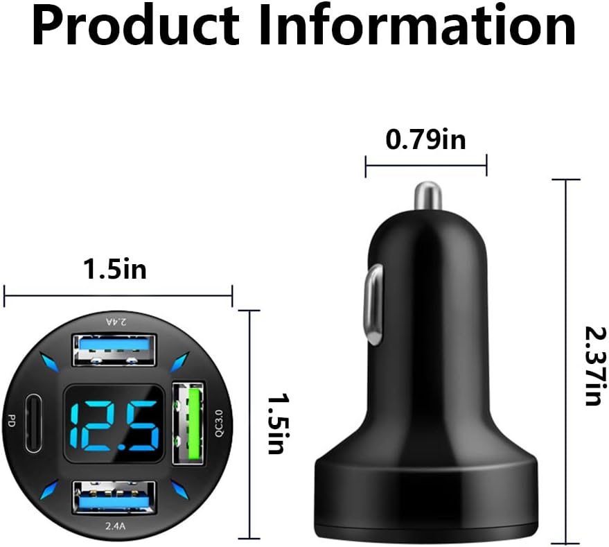 Luvikno | Bil Lader 66W Super Rask Lading med USB PD & QC 3.0 – Universell for 12-24V Sigarett Tenner