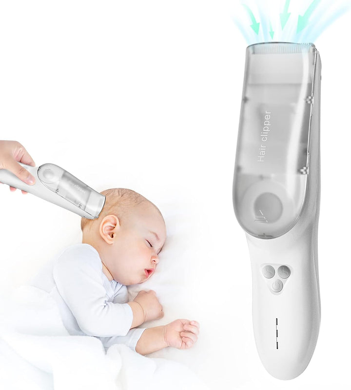 Baby-hårklipper med vakuumsystem – Vanntett oppladbar hårklipper med oppbevaringsboks | Luvikno