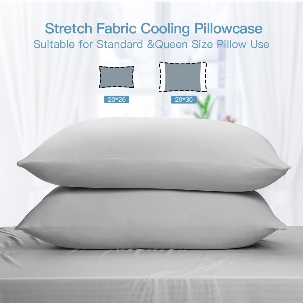 2-Pack Kjølepillowcases – Q-Max >0.5 , Anti-Statisk, Skult Glidelås,, Farge Grå | Luvikno