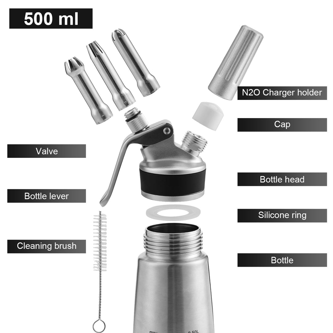 Sahne dispenser rustfritt stål med 3 dyser 500ml | Luvikno