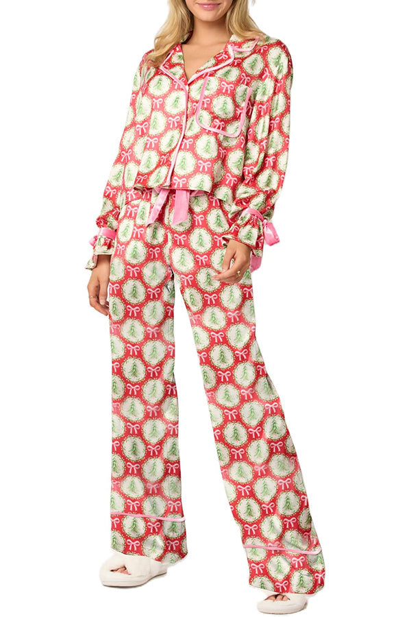 Luvik | Joulu Tulostettu Sametti Nauhoitus Pitkähihainen Pusero ja Elastinen Vyötärön Leveys Housu Setti