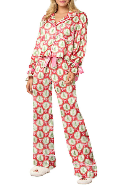 Luvik | Joulu Tulostettu Sametti Nauhoitus Pitkähihainen Pusero ja Elastinen Vyötärön Leveys Housu Setti