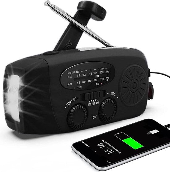 NoodRadio PowerSafe Mini – Kompakt nødradio med lommelykt og strømbank | Luvikno