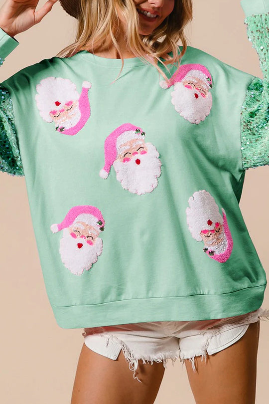 Luvik | Julemann Løs Åpen Rund Hals Rosa Ermeløs Sweatshirt