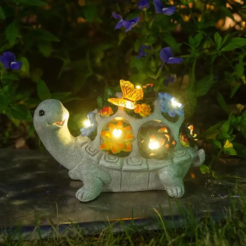 Luvikno | Solaro Skilpaddehage | Solarskilpadde Statue med LED & Sukkulenter | For Hage, Terrasse & Balkong
