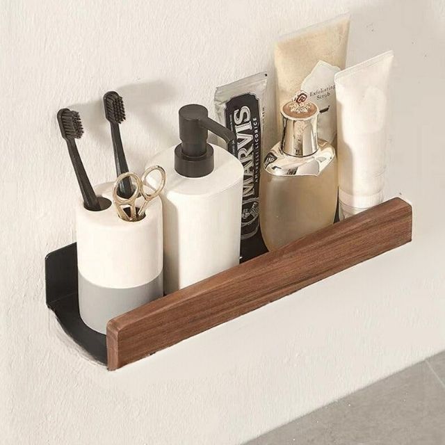 Luvikno | Solid Wood Bathroom Shelf – No-Drill Veggmontert Badeorganisator