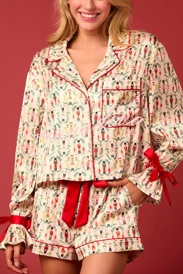 Luvik | Joulupainatus nauhoitus resoripaita ja joustava vyötärö taskut vapaa-ajan shortsit setti