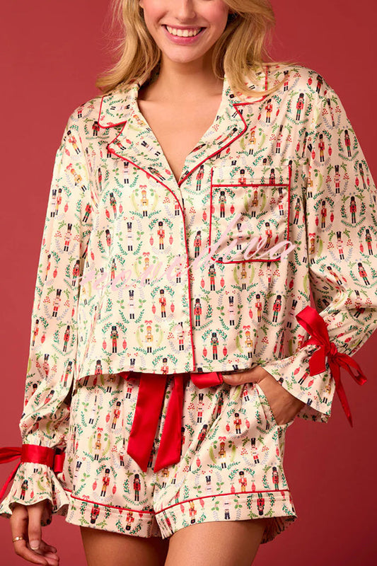 Luvik | Joulupainatus nauhoitus resoripaita ja joustava vyötärö taskut vapaa-ajan shortsit setti