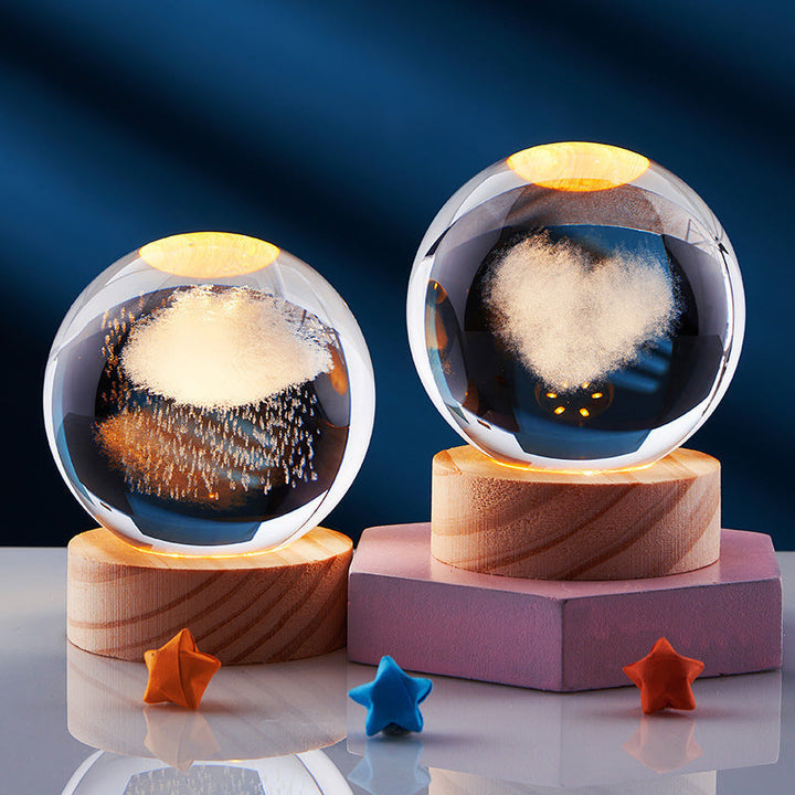 3D Krystall Ball Nattlampe Luvikno