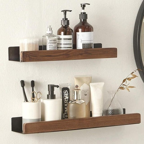 Luvikno | Solid Wood Bathroom Shelf – No-Drill Veggmontert Badeorganisator