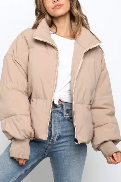 Luvik | Kauluksessa Vetoketju Tasku Paksu Lämmin Puuvillatakki