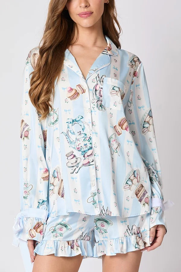 Luvik | Joulumuoti Painettu solmio yläosa ja joustava vyötärö rypytetty shortsisetti