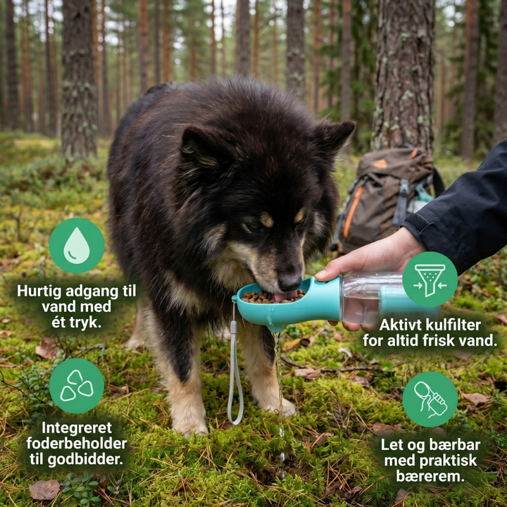TrailBuddy™ – 3-i-1 hundevannflaske med matboks | Luvikno