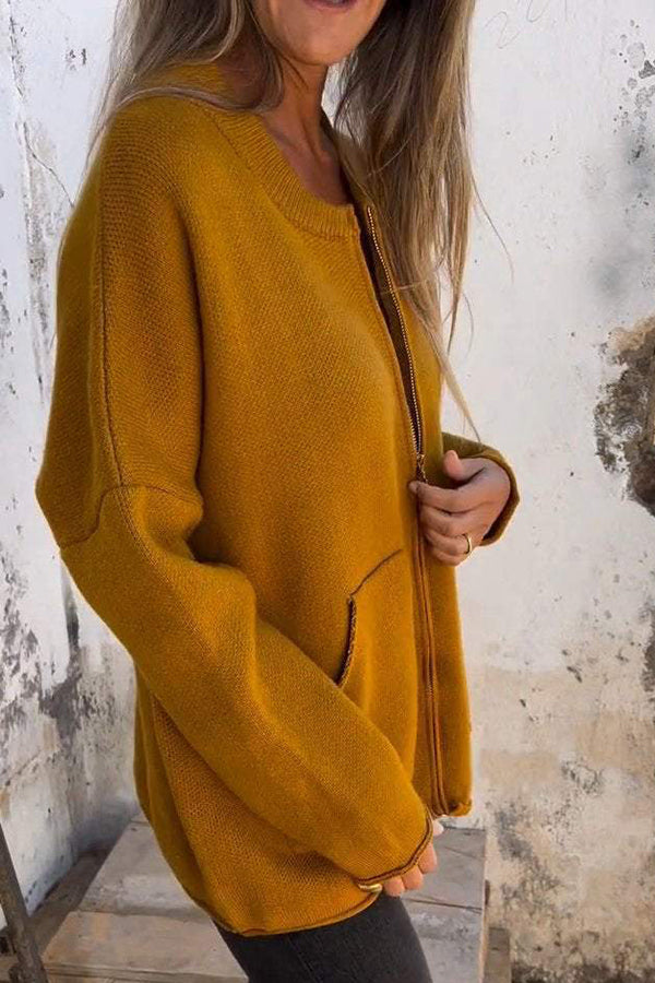 Luvik | Väri Pyöreä kaula-aukoitus Pitkähihaisessa Vapaa-ajan Vetoketju Tasku Neuletakki