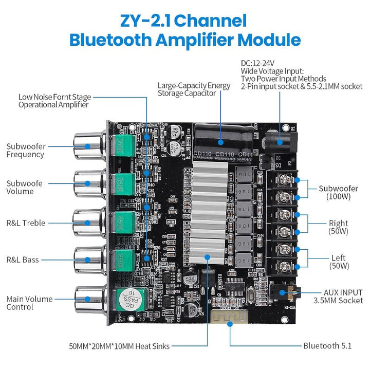 2.1 Kanal Bluetooth Forsterker Kort Luvikno