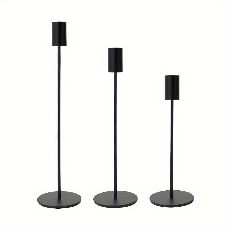 ElegantGleam | 3-delt metall lysestaksett for bord Luvikno
