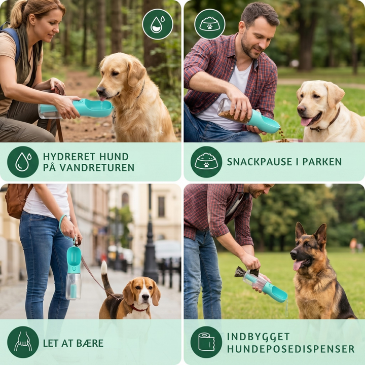 TrailBuddy™ – 3-i-1 hundevannflaske med matboks | Luvikno