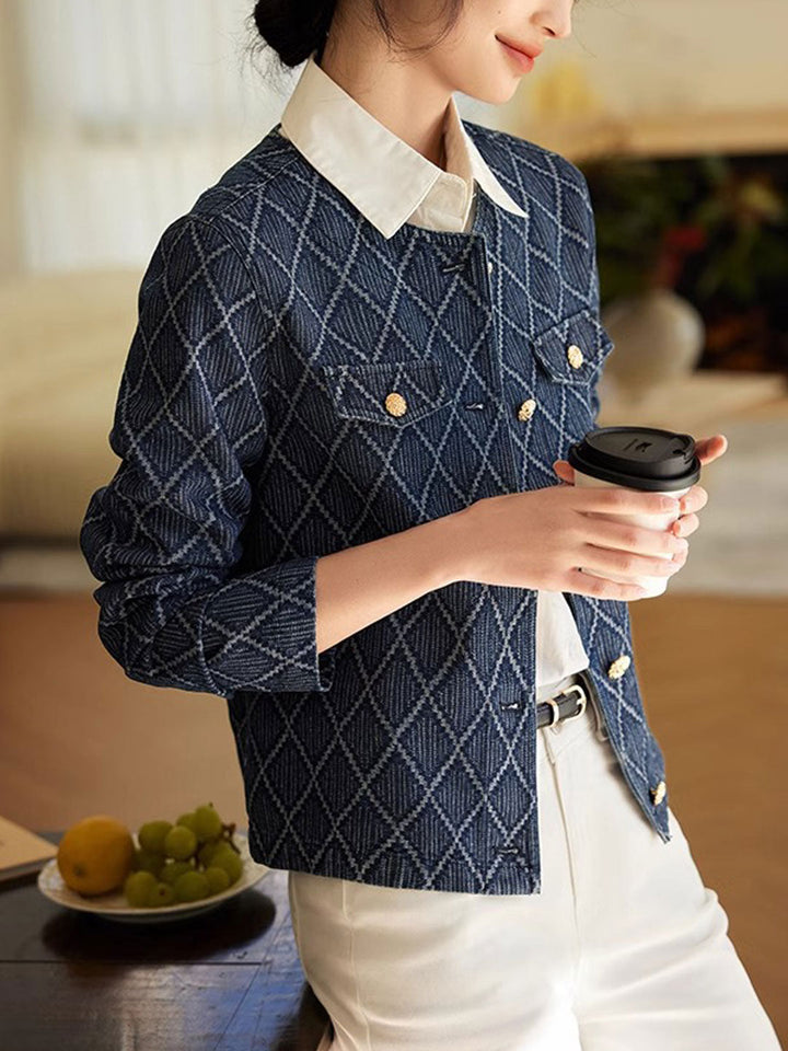 Luvik | Elegant Diamond Jacquard Denim Jakke