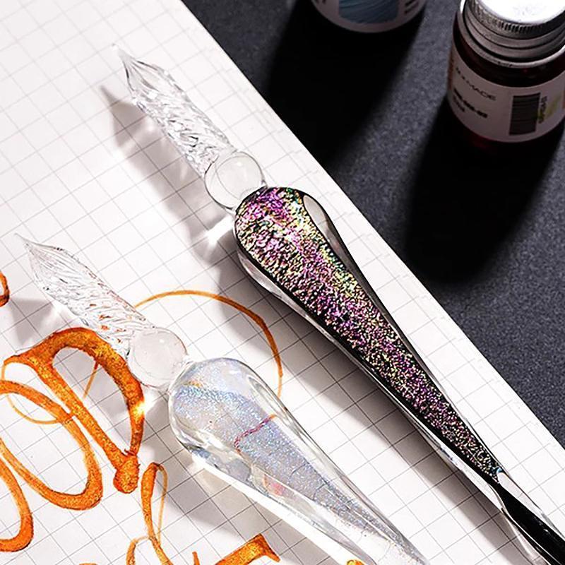 Glass fountain pen with ink and pen holder | Luvikno