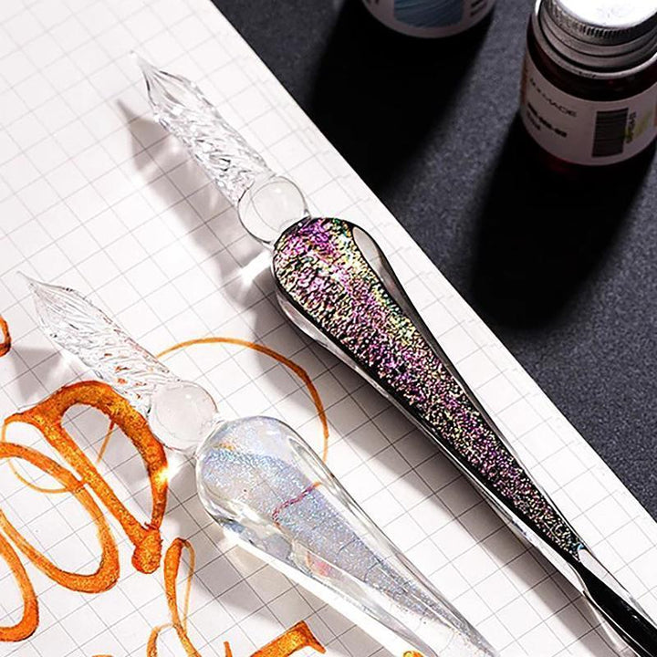 Glass fountain pen with ink and pen holder | Luvikno