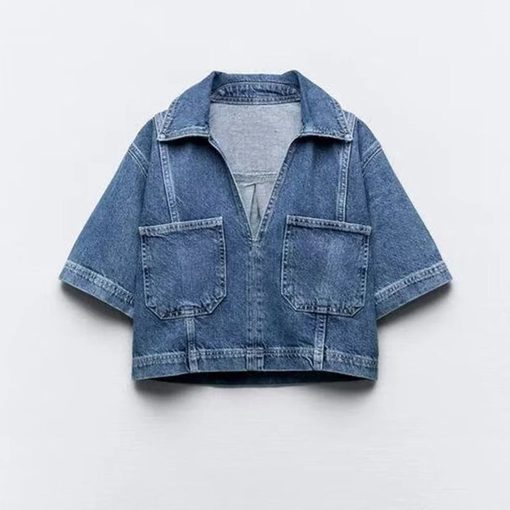 Luvik | Tyylikkäät Denim-lyhyet housut ja toppi modernilla V-kaula-aukolta