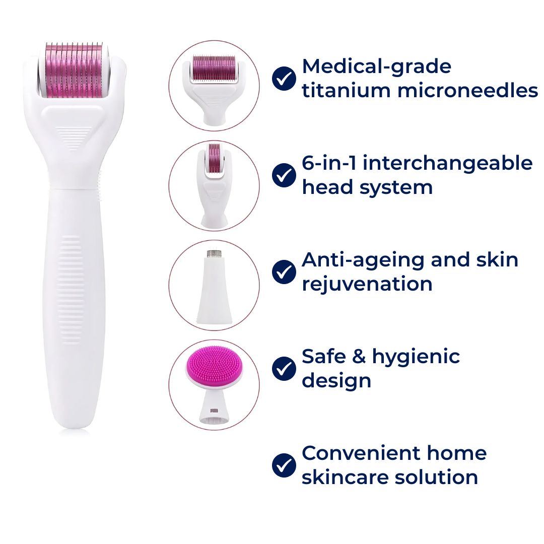 DermaGlow Microneedling Derma Roller Kit – Anti-Aging – Titannåler – Hjemmeskincare for Kvinner Luvikno