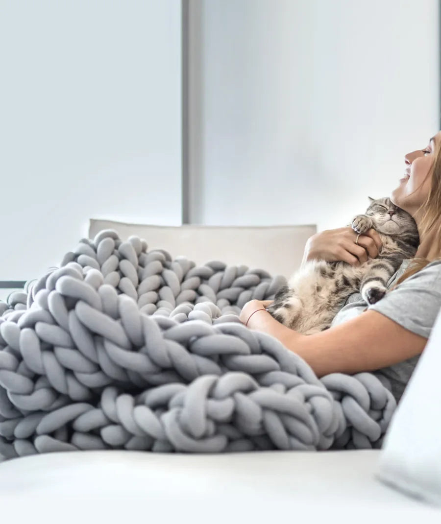 Chunky Knit Throw Håndlaget Vektet Teppe - SUPER KOSY & BEROLIGENDE TEPPE Luvikno