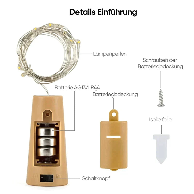 LED Vinflaske Lys Kork Nattlys DIY Dekor Hev - Bit | Luvikno