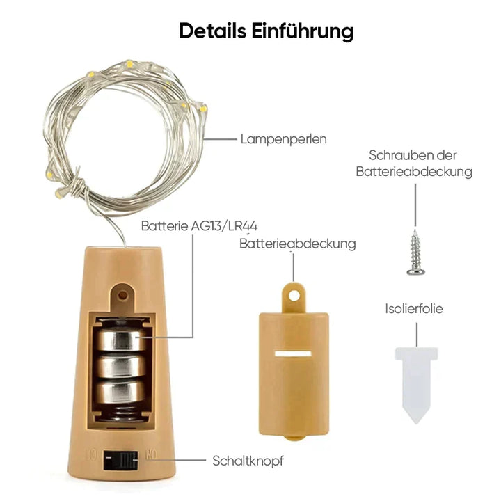 LED Vinflaske Lys Kork Nattlys DIY Dekor Hev - Bit | Luvikno